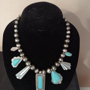 Chico's Statement Regional Gems Turquoise Silvertone Choker Necklace NWY+T
